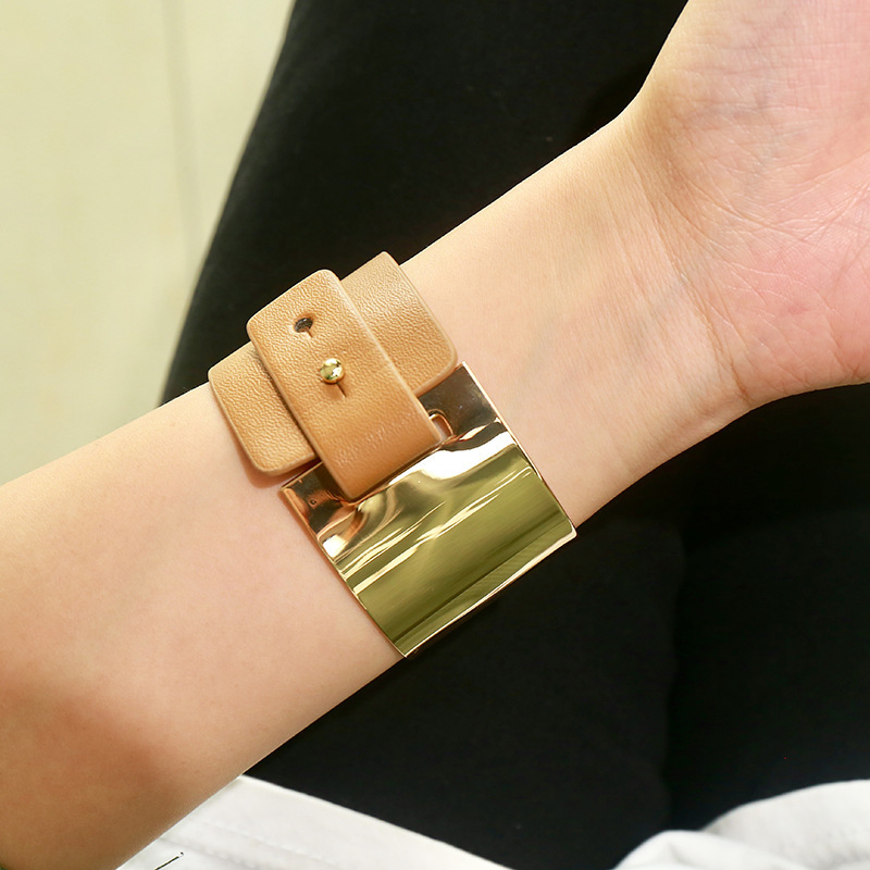Ispirazione del designer Bracciale ampio alla moda in metallo Stampa leopardata Bracciale in PU Donna Accessori per gioielli di moda Regalo Decorazione della festa nuziale_voghion.com