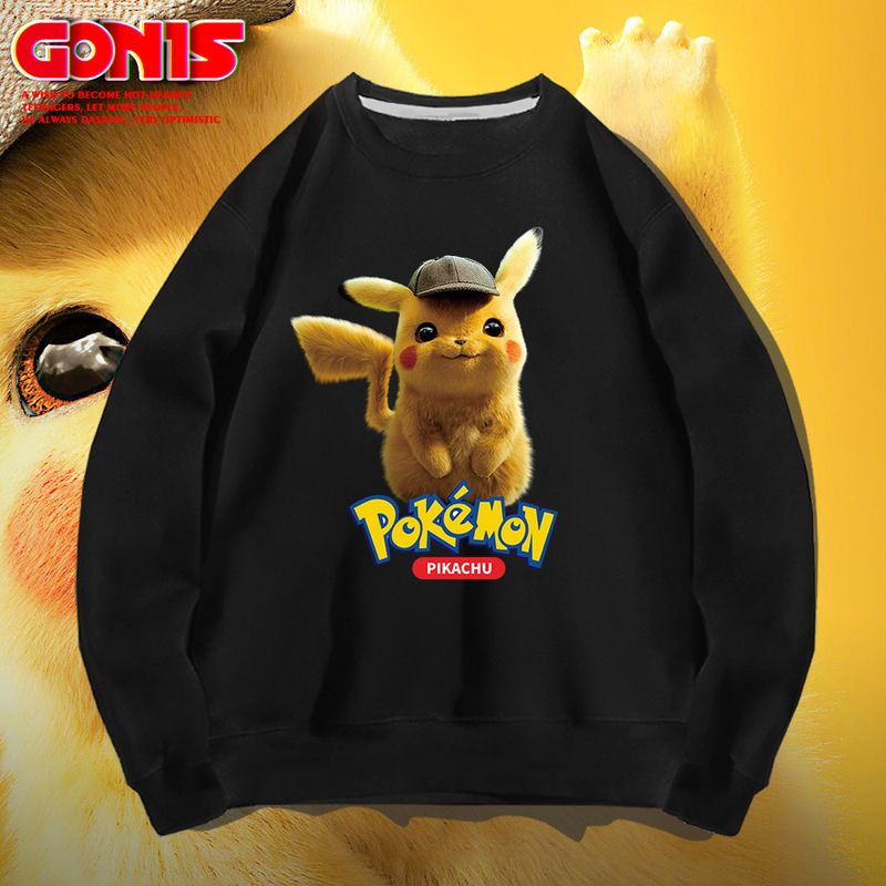 Pikachu Crewneck Sweatshirt Trendy Brand Young Male and Female Students Spring and Autumn Loose Shoulder-drop Parent-child Couple Jacket