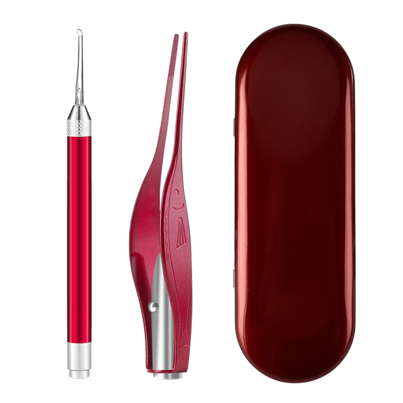 Household children's light-emitting ear scoop visible ceramic ear set ear picking tools earwax digging tweezers tool set wholesale