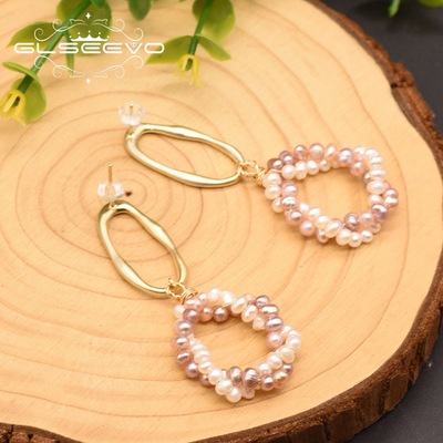 GLSEEVO原创925银天然淡水珍珠耳坠 时尚欧美 手工耳环女饰品定制