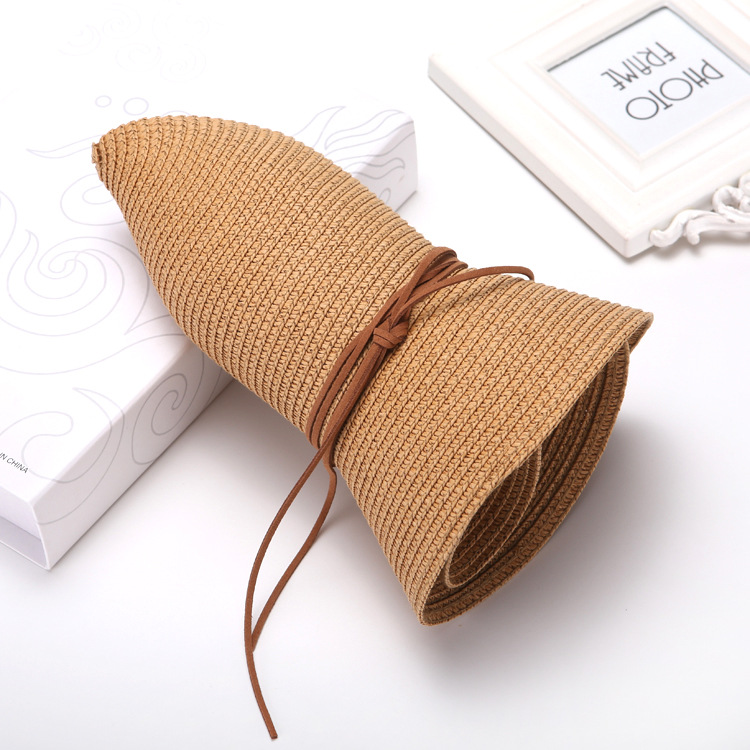 Spring/Summer Women's Korean Style Straw Hat With Ribbon Beach Outing Dome Sun Protection Hat_voghion.com
