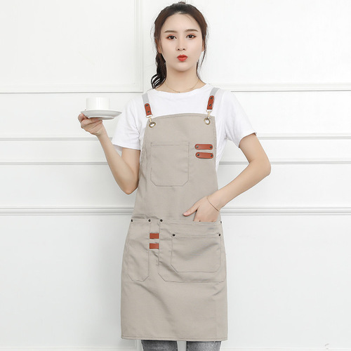 Adjustable buckle canvas apron foreign trade customization printing embroidery supermarket cafe fast food restaurant work clothes manufacturer wholesale