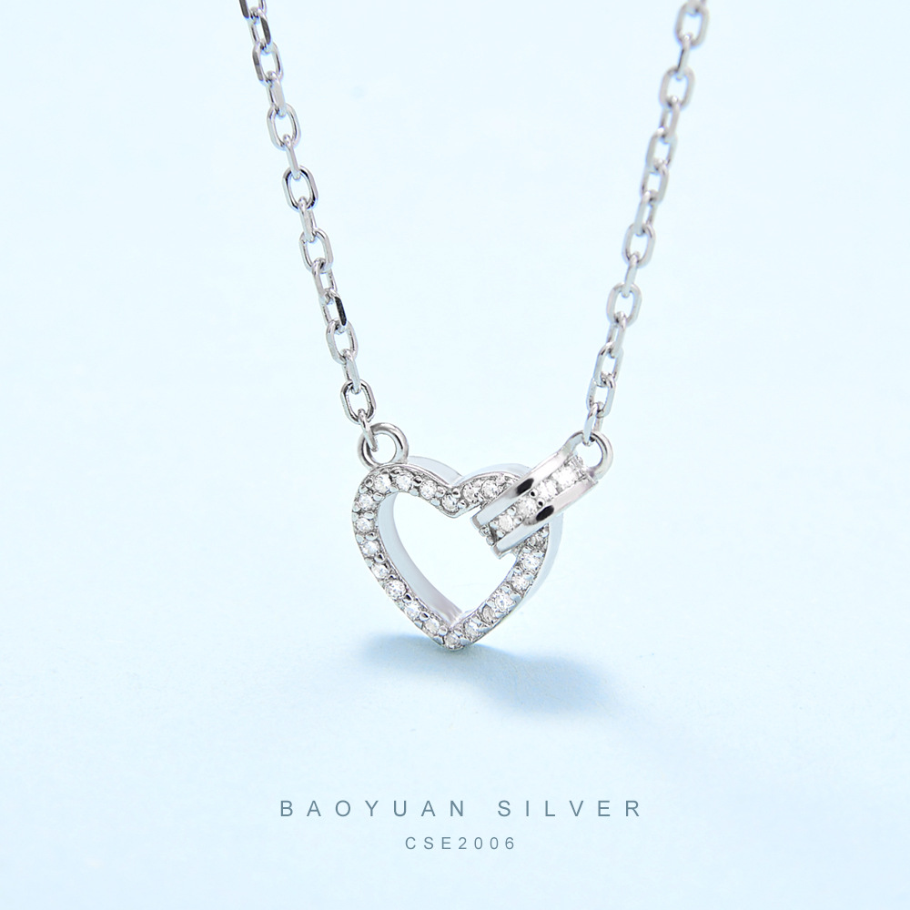 宝源银饰 心形项链 s925纯银欧美百搭爱心吊坠锁骨链女小清新配饰|ru