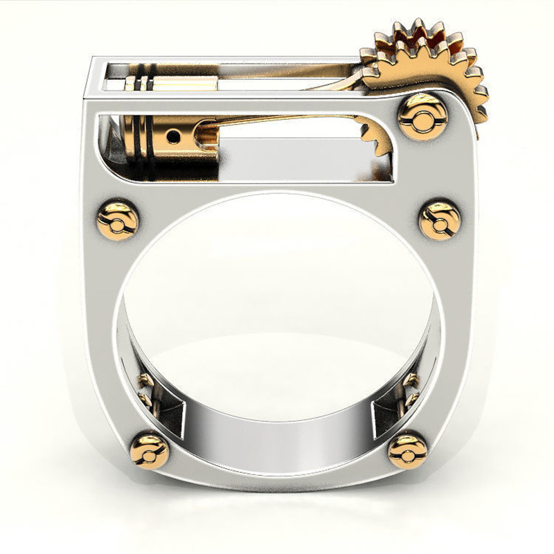 new geometry mechanical twocolor unisex ring European and American jewelrypicture2
