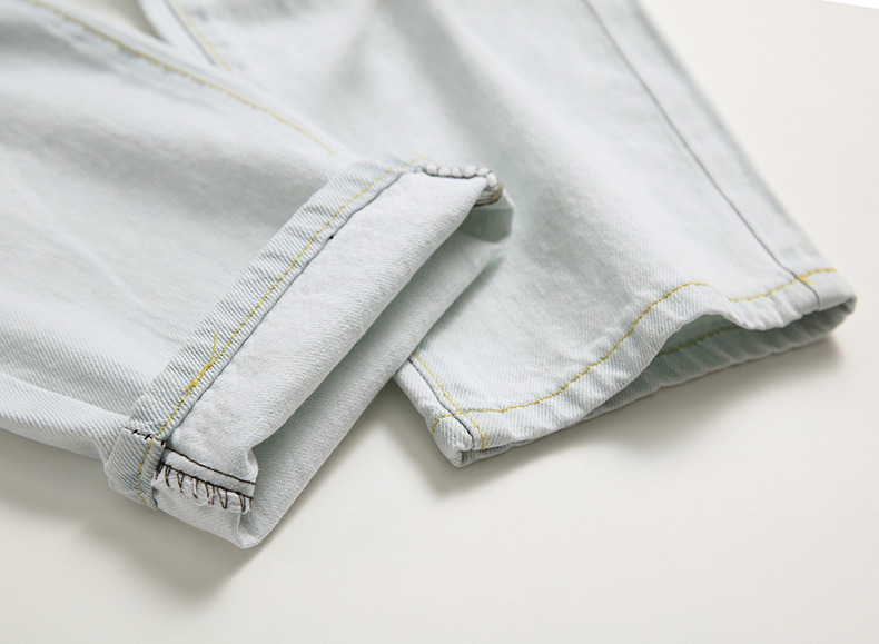boy 2019 New Cross-Border Fashion European And American Style Ripped Men's Washed Light White Straight Large Size Jeans Men_viptrois.com