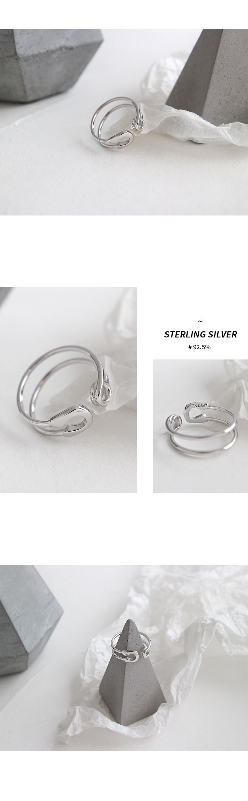S925 Sterling Silver Simple Pin Female Ring Personality Opening Silver Ring display picture 2
