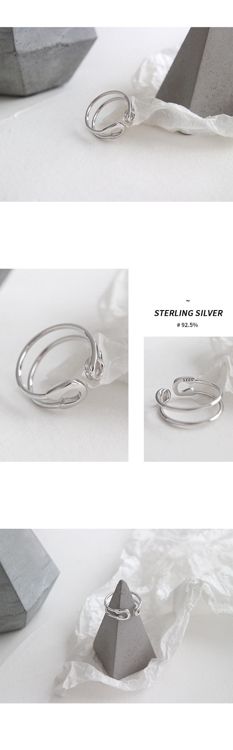 S925 sterling silver simple pin female ring personality opening silver ring