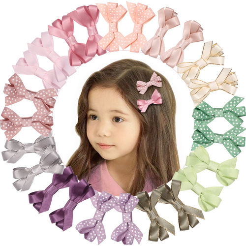 90302 threaded hair clip with bow, factory wholesale solid color children's hair clip, cute baby polka dot hair accessories
