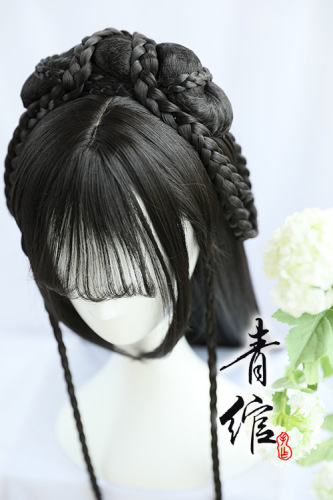 Han Costume Wig head cover Ru skirt ancient cos Han element head cover ancient long hair wig