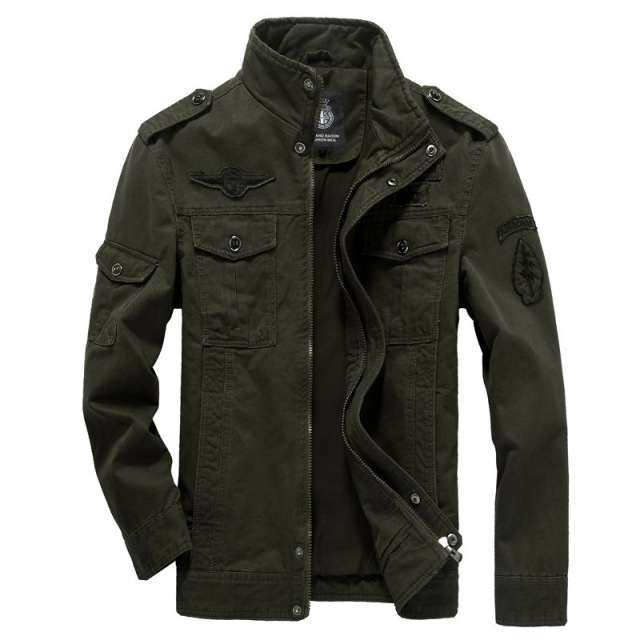 Spring and autumn thin men’s stand collar solid color wash coat casual military jacket men