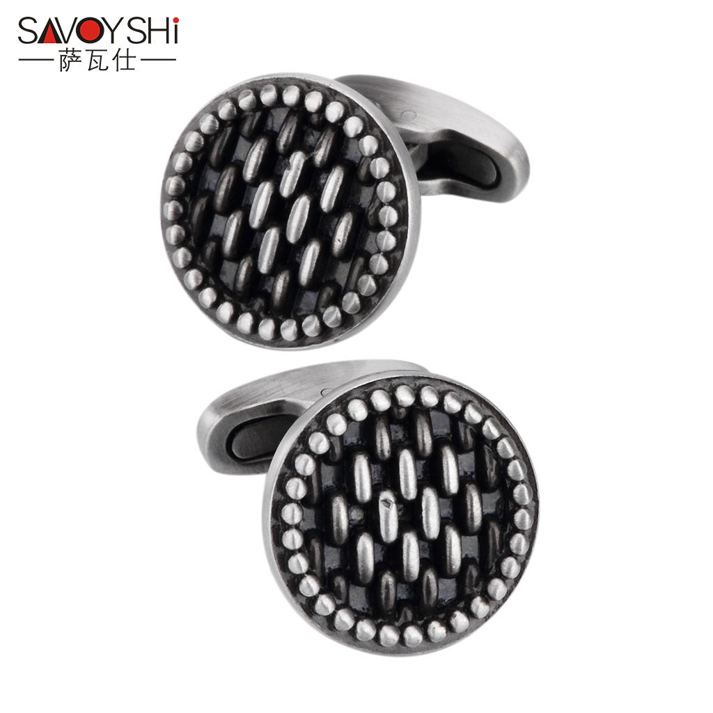 Sawashi round vintage ancient silver suit cufflinks men's business French cuff cufflinks lettering cufflinks