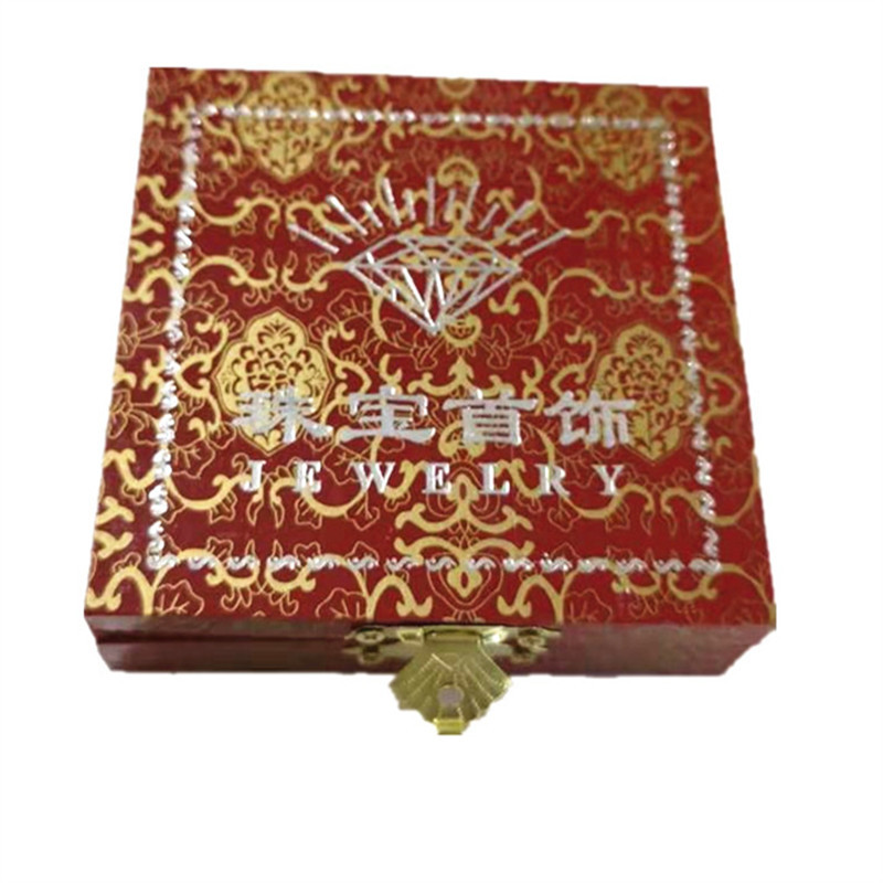复古风印花红色祥云珠宝首饰带锁扣手镯盒 礼品地摊包装批发项链