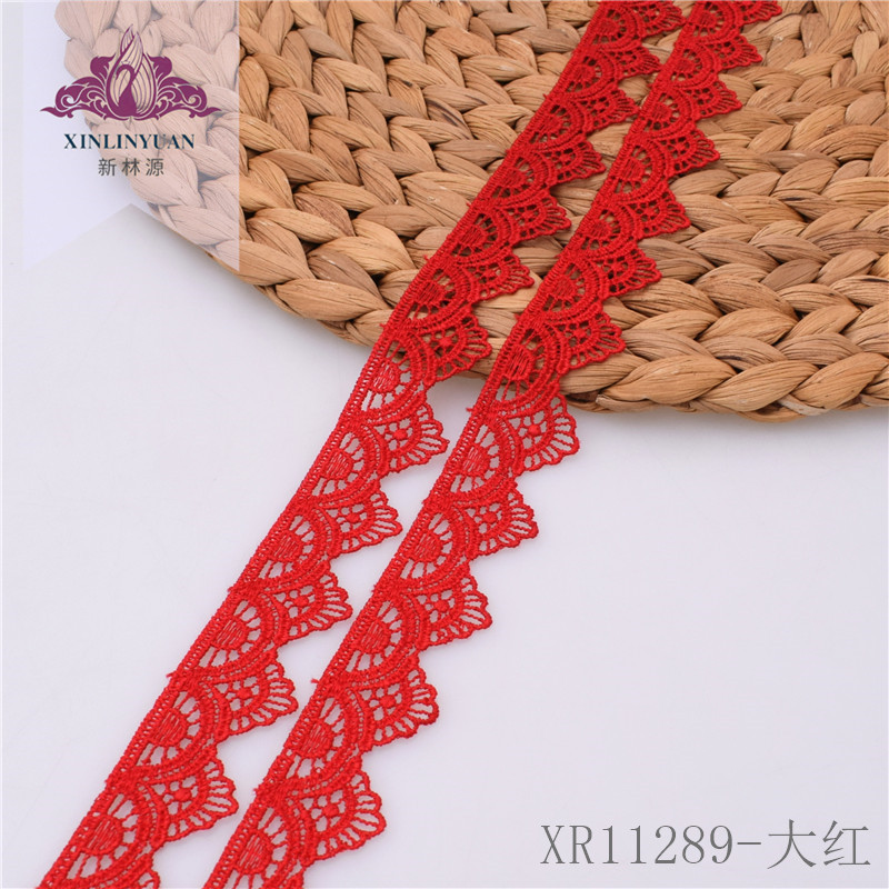 XR11289-大红色水溶刺绣镂空花边 婚庆床品辅料蕾丝花边现货批发