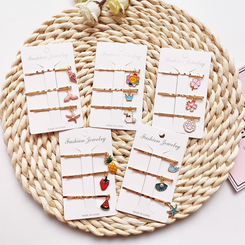 Japanese and Korean-style Sweet Girl Heart One-character Hairpin Korean-style Student Cute Small Jewelry Star Side Fruit Pendant