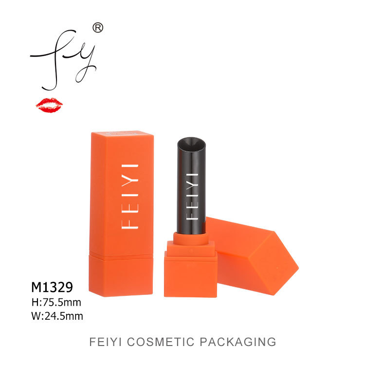 M1329 扁方型斜口口红管 橡皮漆工艺彩妆包材直销
