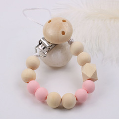Baby pacifier chain, original wood silicone anti-drop chain, teething silicone bead pacifier chain, factory wholesale
