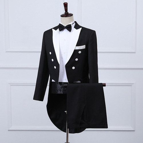 Men's jazz dance coats youth magician singers performance white black tuxedo coats  and pants piano chorus conductor dress the groom photos shooting dress suit set 