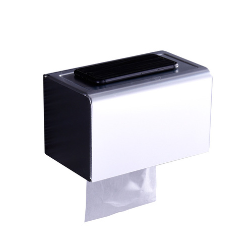 Space aluminum waterproof toilet paper holder without drilling black hand towel box tissue box bathroom wall-mounted tissue holder hotel engineering