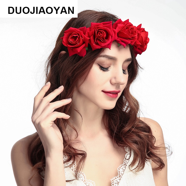 160g Weight Headwear Classification Wedding, Travel Occasion Plaid, Flower Pattern Women'S Gender Fashion Style White, Pink, Red Color New Velvet Simulation Rose Flower Wreath Headband Wholesale Nihaojewelry 1