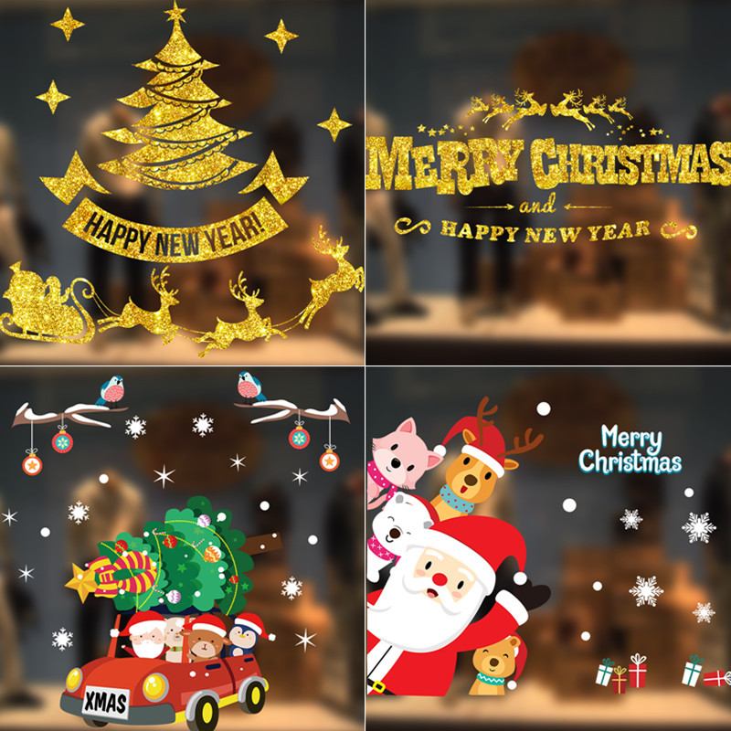 Décorations de Noël colorées, autocollants en film électrostatique sans trace, décalcomanies pour vitrines de magasin, autocollants pour verre de Noël_voghion.com