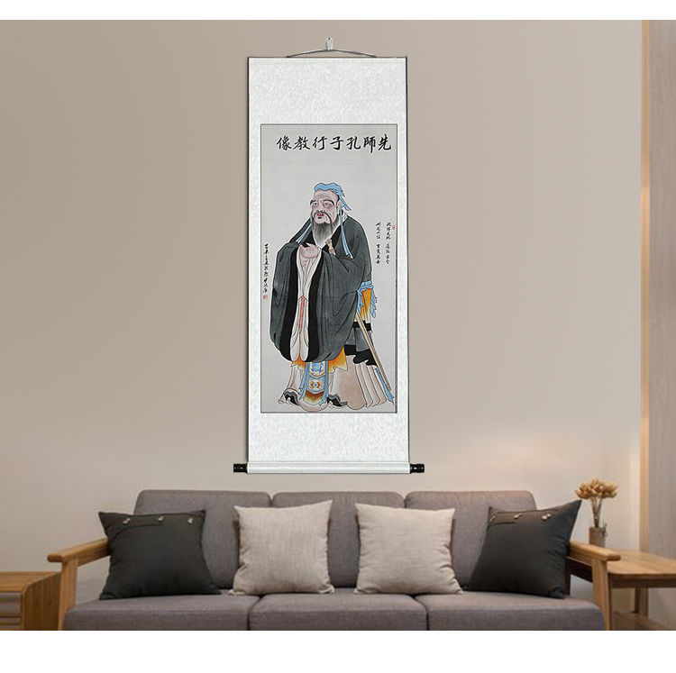 孔子画像中堂画手绘真迹客厅装饰画国学班教室挂画圣人孔夫子挂画|ms