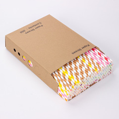 Paper straws 200 pieces in a paper box, creative colorful paper straws, disposable biodegradable paper straws