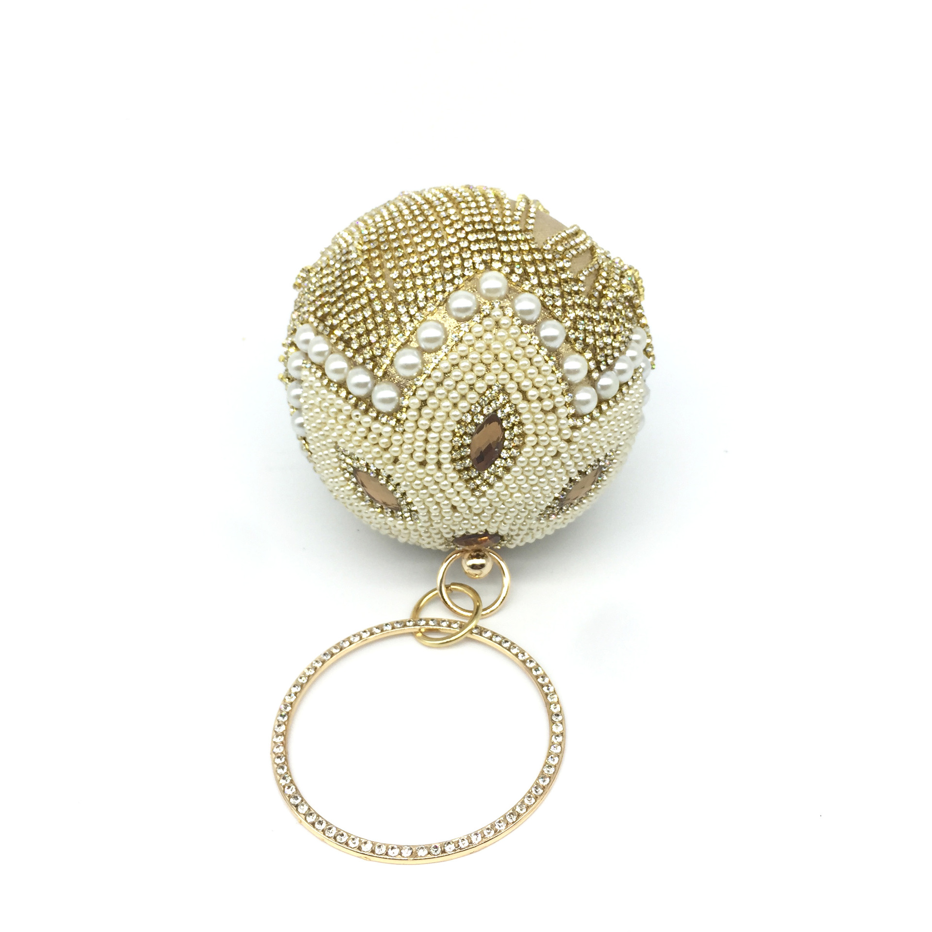 Gold Silver Rhinestone Solid Color Tassel Pearl Round Evening Bags display picture 2