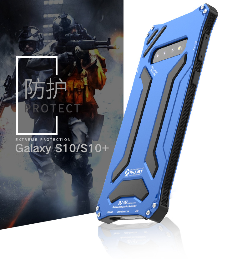 R-Just Gundam Water-resistant Shockproof Dirt-proof Snow-proof Premium Armor Heavy Duty Metal Protective Case Cover for Samsung Galaxy S10 Plus & Samsung Galaxy S10
