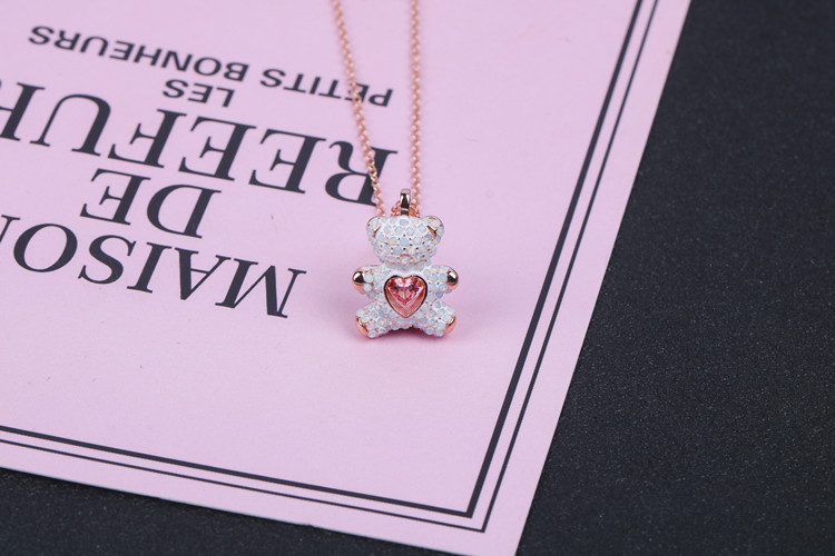 Mignon Ours Forme De Cœur Le Cuivre Placage Incruster Strass Pendentif display picture 8