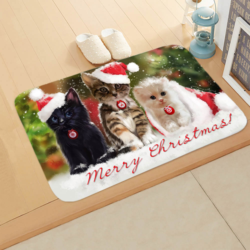 Cute Dog Cat Flannel Fabric Floor Mat display picture 1