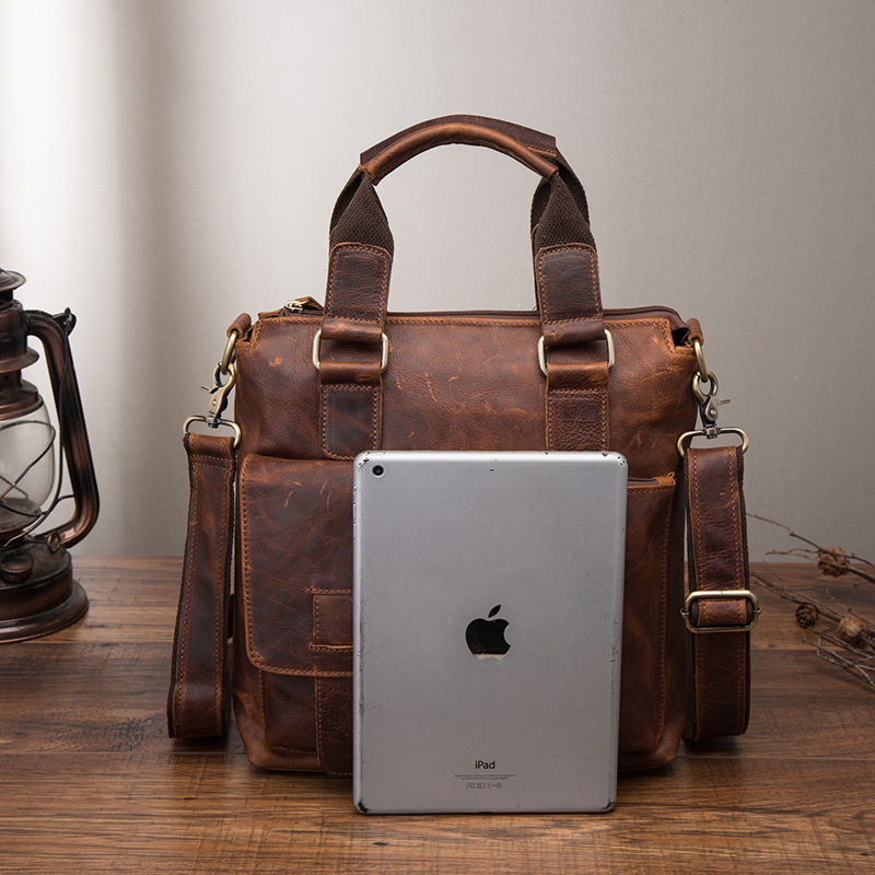 10466886956 2068518898 Men Original Leather Retro Designer Business Briefcase Casual 12" Laptop Travel Bag Tote Attache Messenger Bag Portfolio B259