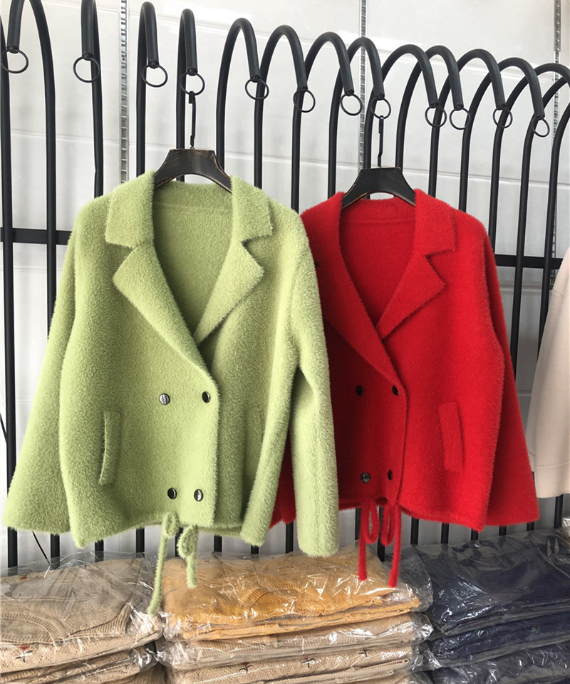 2019仿貂毛开衫外套女仿水貂绒毛衣宽松慵懒风网红开衫外套直批|ms