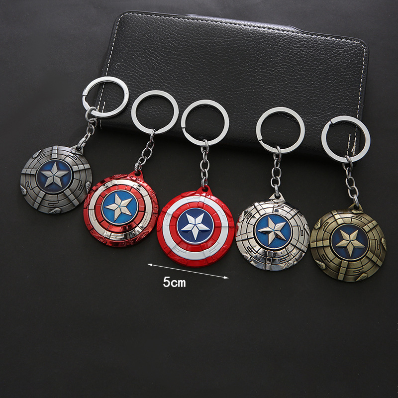 Avengers peripheral car keychain Captain America rotating shield key ring pendant gift wholesale Avengers peripheral car keychain Captain America rotating shield key ring pendant gift wholesale