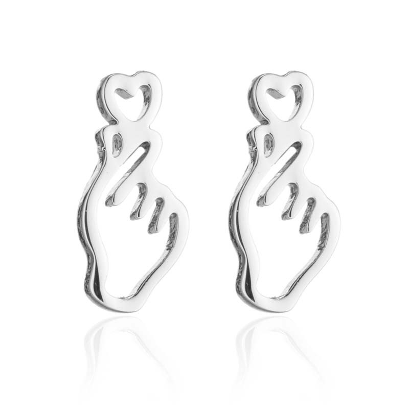 201 Stainless Steel Material Wholesale Jewelry Modern Style Simple Style Gesture Heart Shape 201 Stainless Steel 18K Gold Plated Plating Hollow Out Jewelry Set