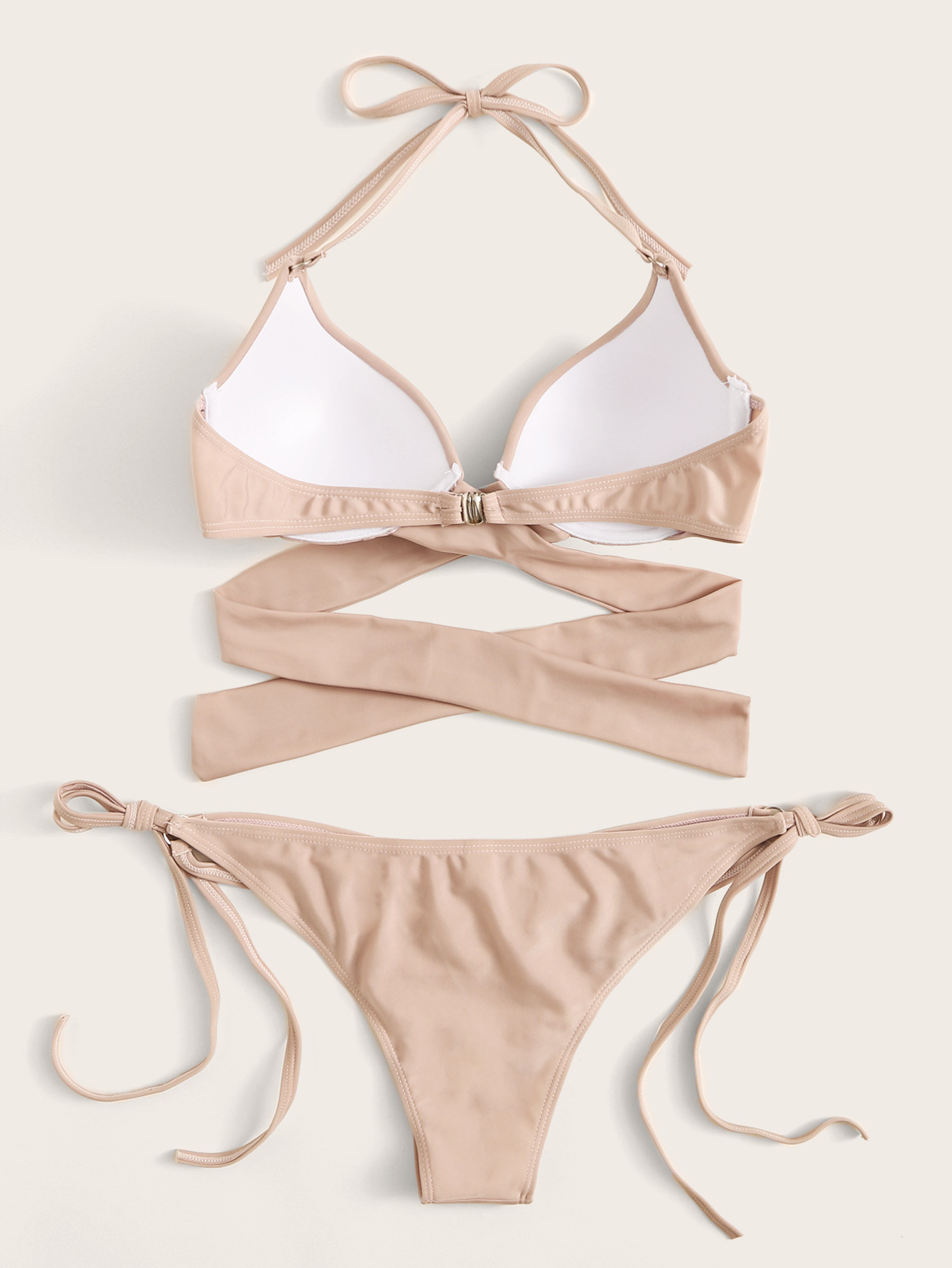 strap lotus pink solid color sexy slim bikini swimsuit NSHL52273