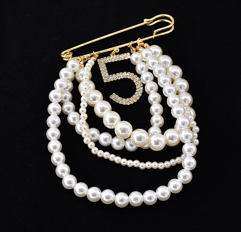 Custom Korean Pearl Tassel Flash Diamond Pendant Brooch Personality Temperament All-match Large Pin Suit Brooch for Women