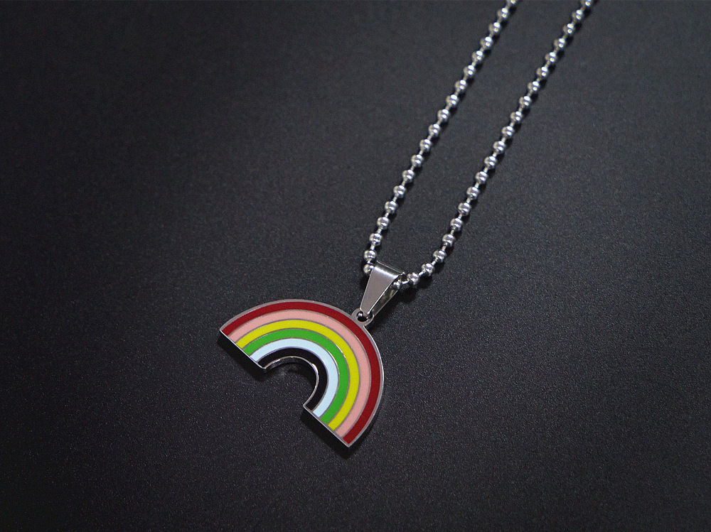 Ins Simple Japanese And Korean Harajuku Personality Net Red Earth Cool Rainbow Necklace Trendy Hip Hop Hiphop Pendant Titanium Steel Pendant display picture 4
