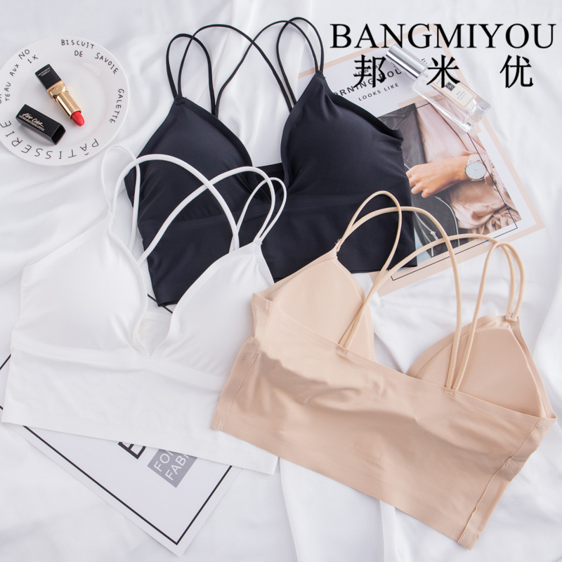 无痕冰丝深V少女裹胸抹胸美背文胸性感内衣带胸垫防走光吊带背心|ms