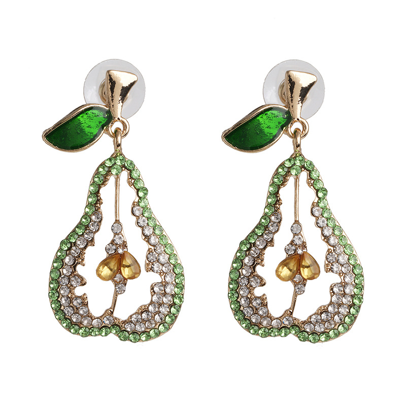 New Fashion Personality Earrings Temperament Full Diamond Fruit Pear Earrings display picture 6