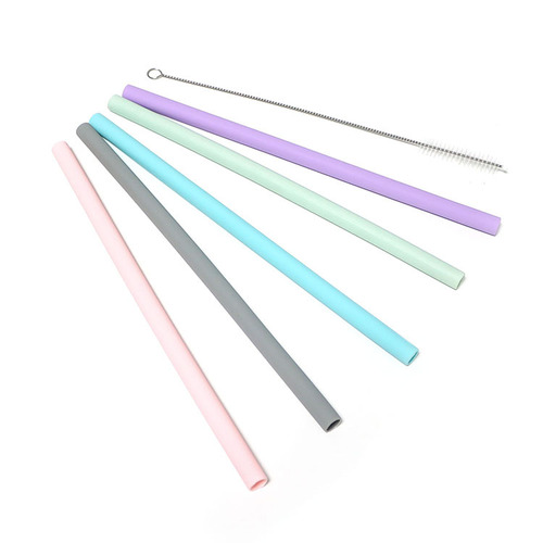 Manufacturer wholesale food silicone straw set juice milk tea beverage cocktail straight tube folded tube recycling