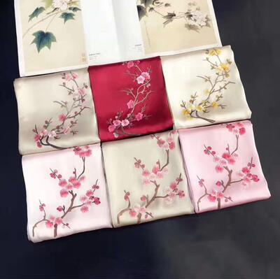 成都特色非遗文化蜀绣真丝围巾仙鹤系列厂家批发零售