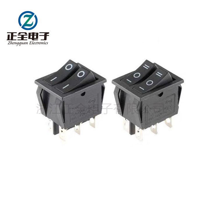 厂家供应双联六脚船型开关KCD3黑色6P翘板开关 31*25MM