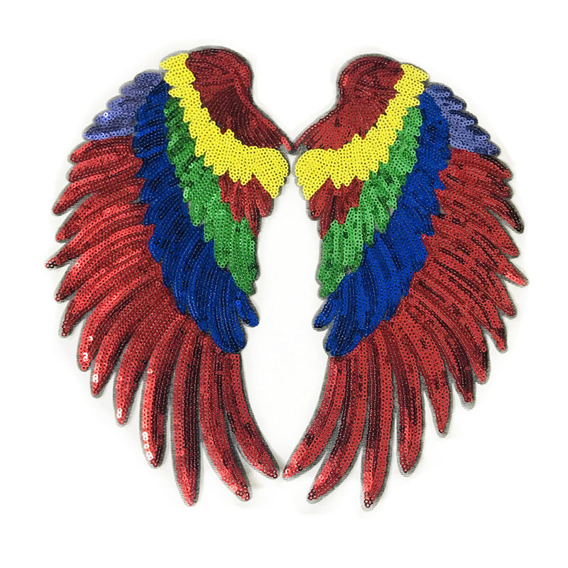 Longsheng bordado pequeño tamaño alas cuentas bordado tela pegatinas DIY accesorios de ropa lentejuelas parche pegatinas sello decorativo con adhesivo