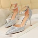 7113-1 Korean fashion Sequin high heel shoes with thin heel, high heel, hollow, shallow mouth and pointed hollow strip sandals