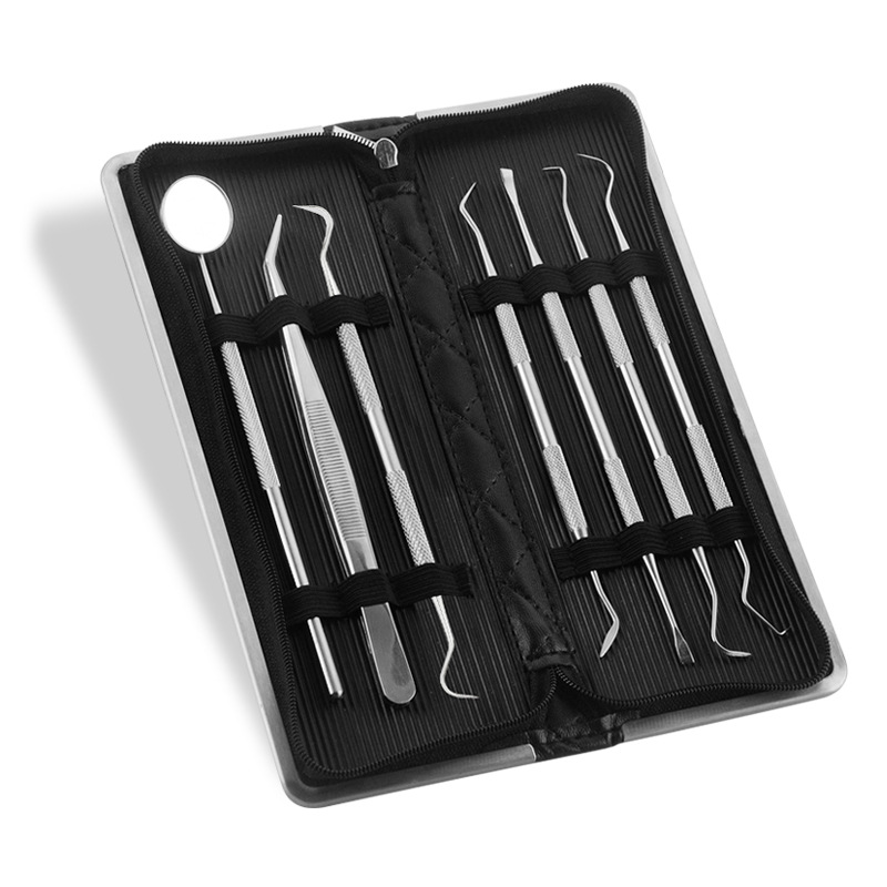 牙科工具7件套口腔护理不锈钢牙科材料口镜探针镊子牙结石去除器