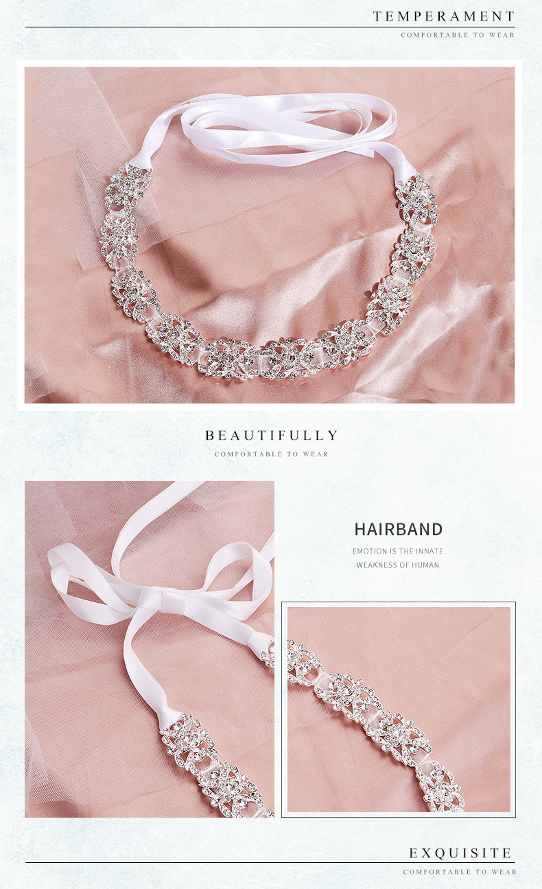 Factory Direct Sales Wedding, Marriage Headwear Simple Fashion Alloy Diamond Headband Lace Strap European And American Bride Hair Accessories display picture 3