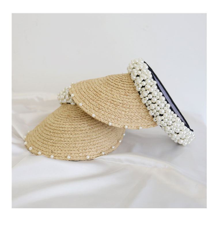 Korea Hand-sewn Pearl Empty Top Straw Hat display picture 7