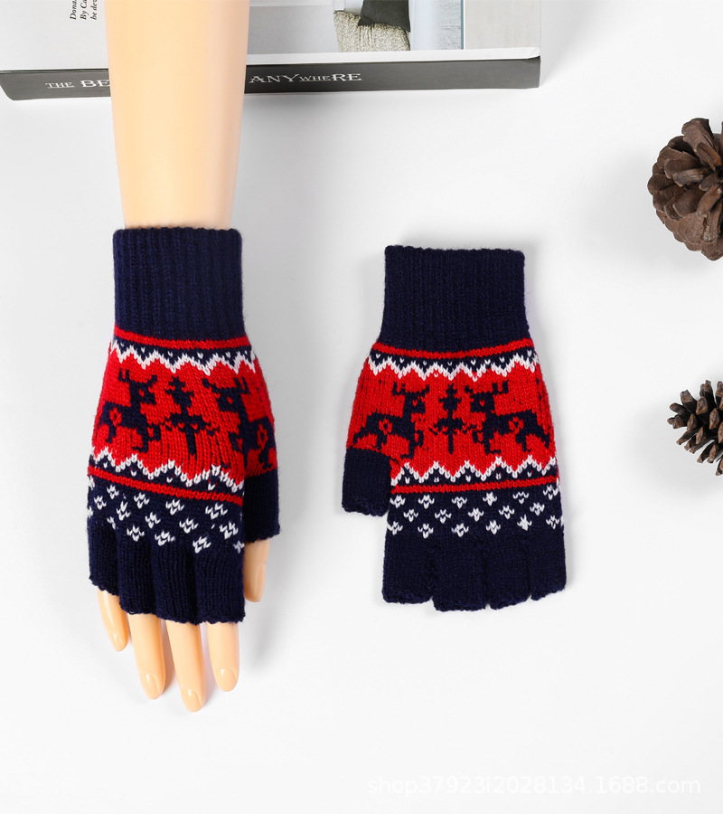 Otoño e invierno medio dedo guantes hombres y mujeres engrosado dedo abierto cálido estudiante escritura estilo coreano ciervo pareja guantes trabajo adulto