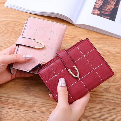 2019韩版学生折叠多功能绣花女士钱包短款小清新零钱包搭扣小钱夹|ru