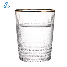 源头厂家人工吹制螺纹金镶边透明钠钙玻璃杯口杯水杯饮料杯
